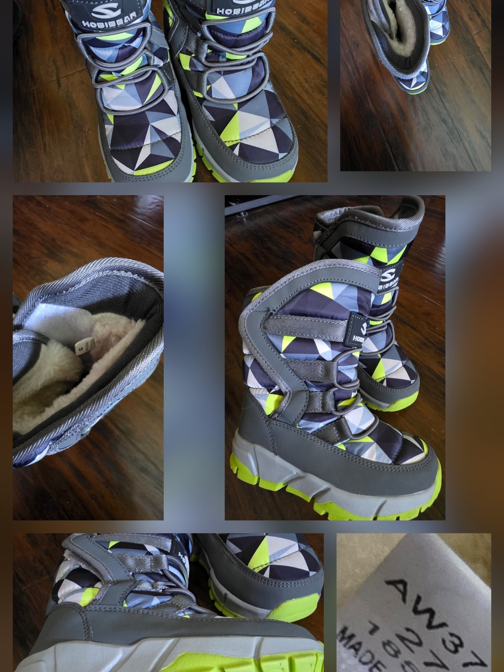 Hobibear Kids Waterproof Snow Boots - Gray & Neon Yellow